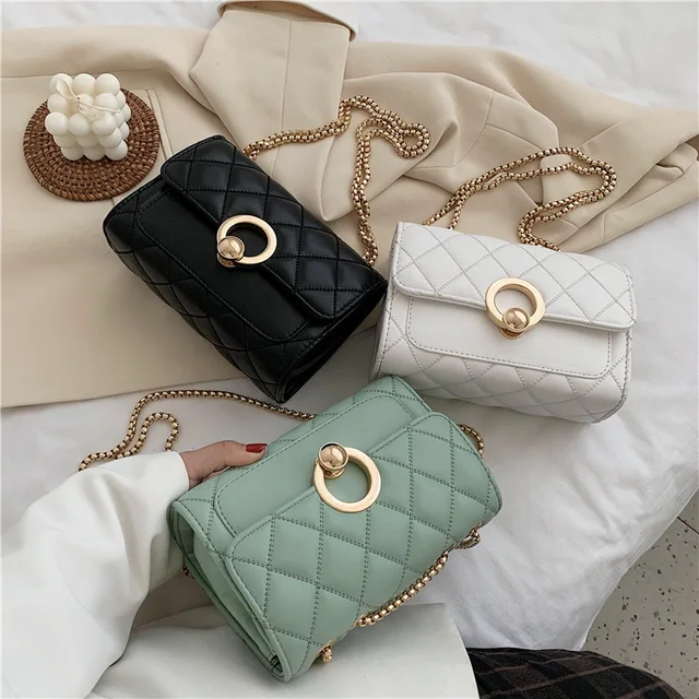 Classic Rhombic Pattern Pearl Chain Sheepskin Square Bag Women Simple High  Sense Camellia Lock Shoulder Bag Fashion Accessories - Storage Bags -  AliExpress