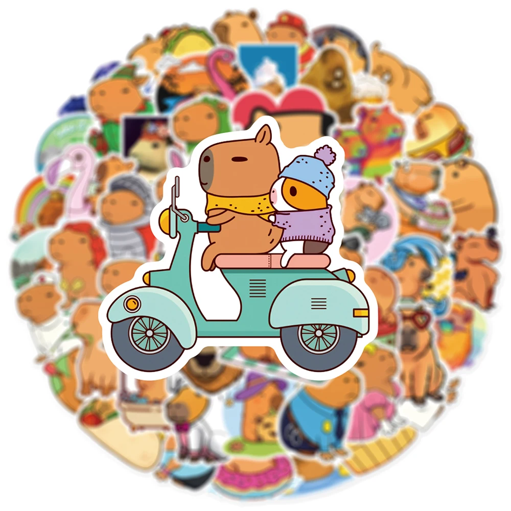10/30/50pcs Kawaii Capybara Stickers for Kids Toys Cute Animal Cartoon Decals Water Bottle Laptop Stationery Decoration Sticker