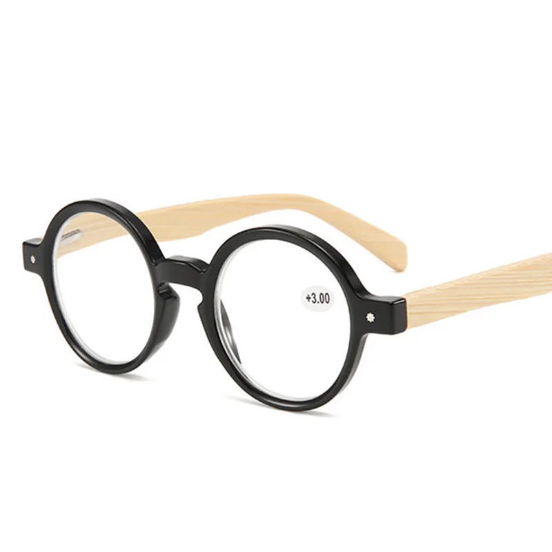 Round Blue Light Blocking Reading Glasses for Women Men Vintage Bamboo Legs Hyperopia Presbyopia diopter +1.0 +1.5 +2.0 +2.5 +3 4