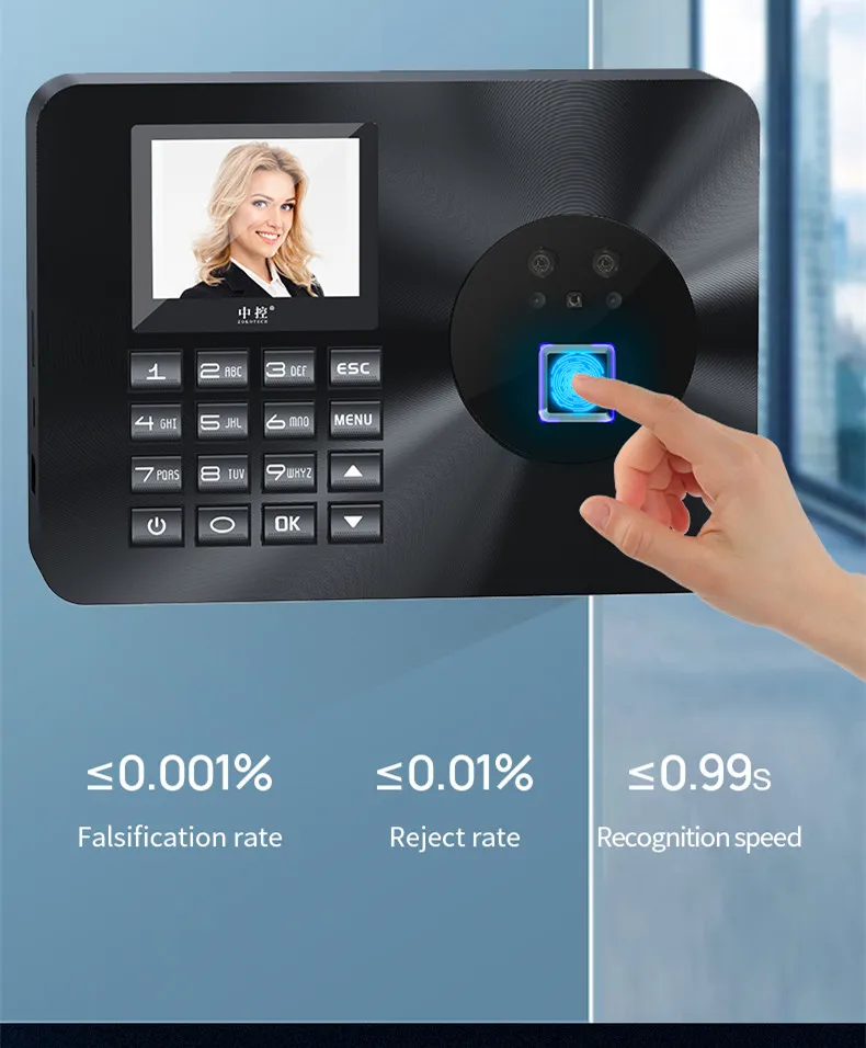 2.4" TFT LCD Biometric Face Recognition /Fingerprint/Password Time Attendance Machine DC 5V/1A Time Clock Recorder