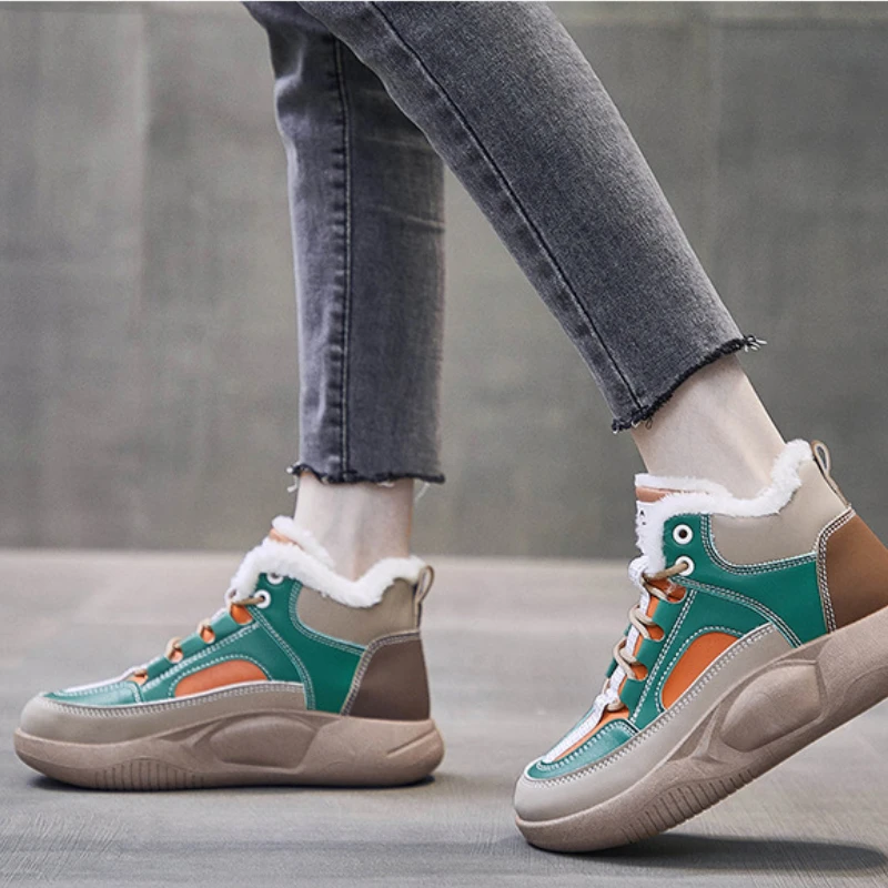 Women's Winter Sports Shoes 2022 New In Furry Warm Sneakers Woman Comfort Skateboard Shoes Ankle Snow Boots Zapatillas Comodas