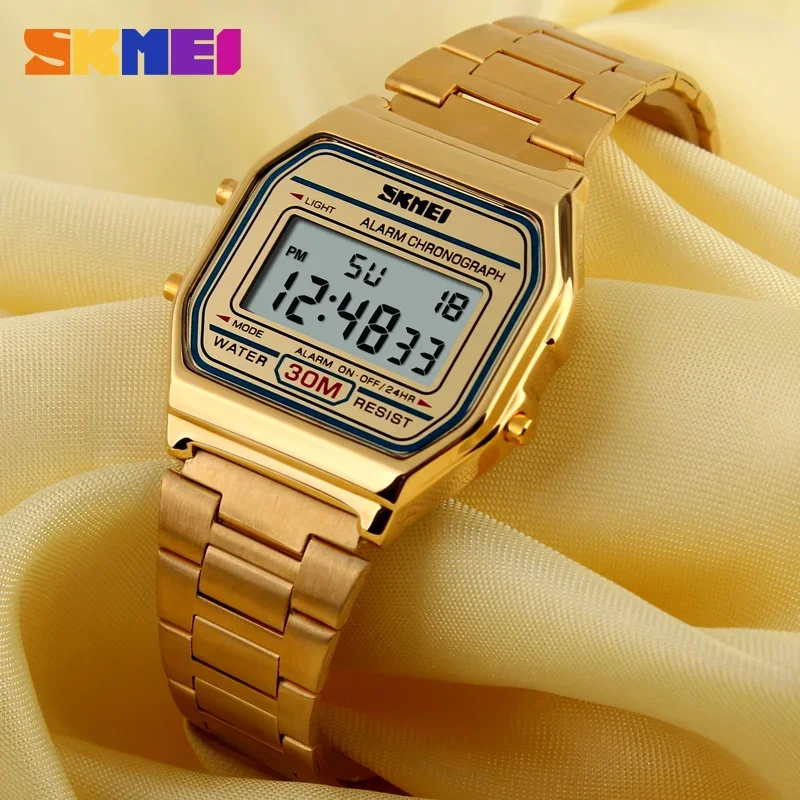 Skmei Fashion Men Stainless Steel Strap LED Display 3Bar Waterproof Digital Watch Reloj Hombre For Casual 1123 Sport Watches 2