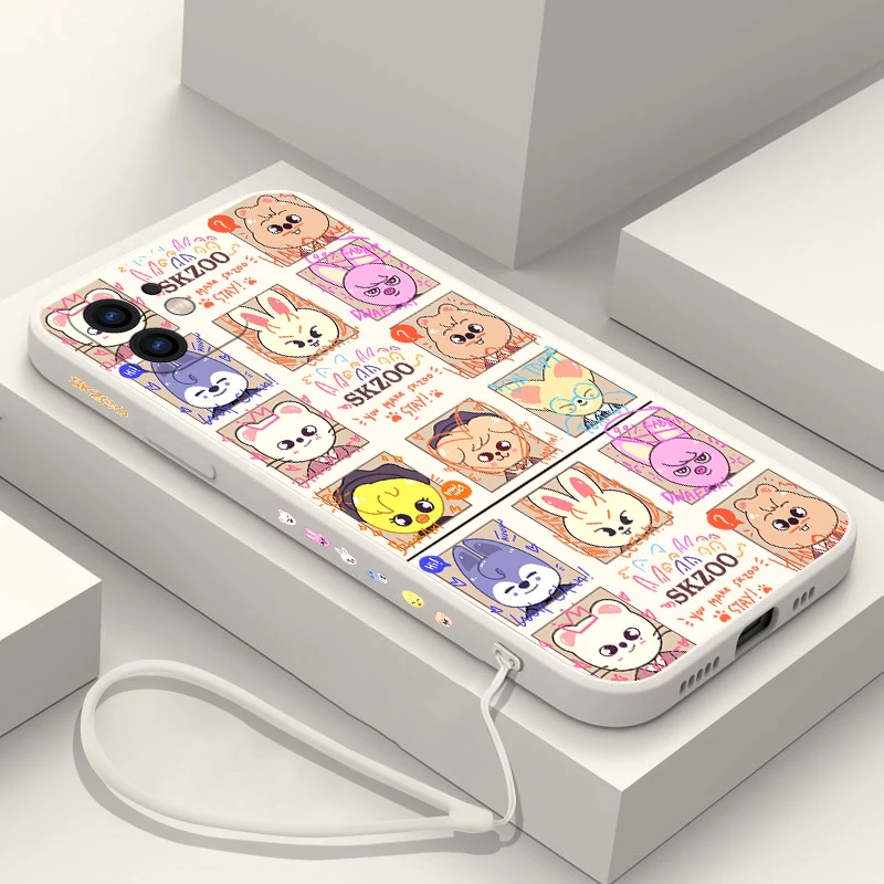 thumbnail image 1 of Funda de silicona suave con correa de mano para iPhone, carcasa bonita de s-stray k-kids para iPhone 16, 15, 14, 13, 12, 11 Pro Max, Mini, X, XR, XSMAX, 8, 7 Plus, 1 of 4