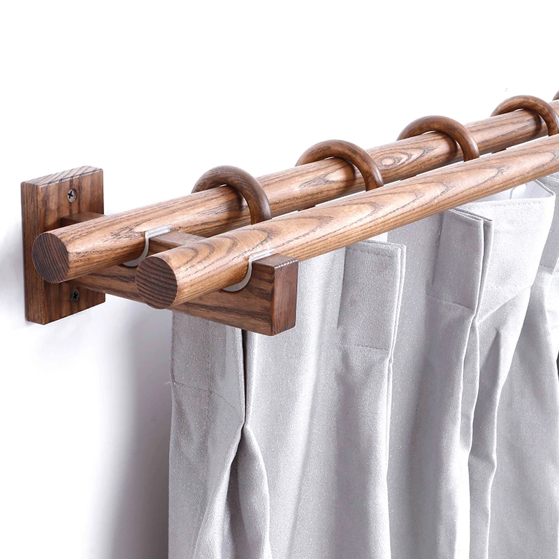 Soporte de barra de cortina de madera resistente, madera de haya