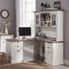 60" L Shaped Executive Desk with Hutch and Drawers,  Home Office Desk with Charging Station, File Cabinet Storage, 5