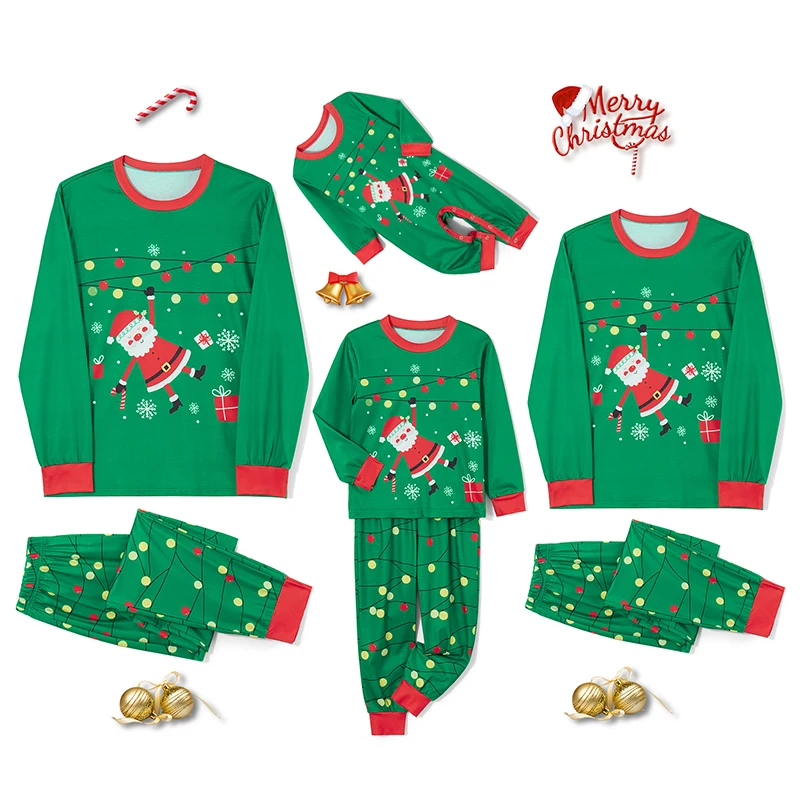 

Parents-Kids Christmas Family Matching Outfits Pajamas Santa Claus Print Long Sleeve Tops and Pants Loungewear Soft Sleepwear