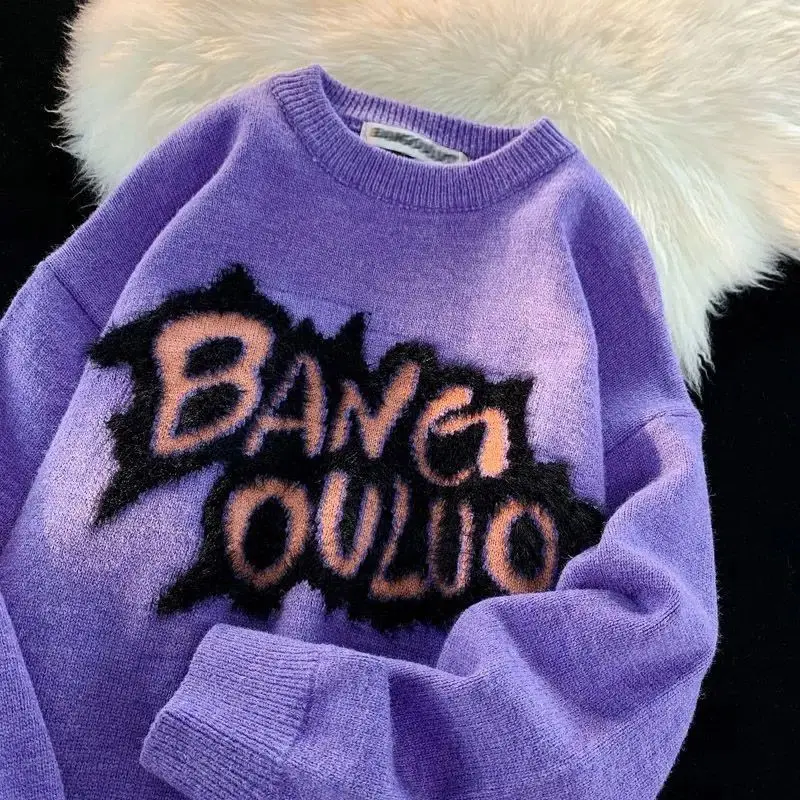 

Korean Fashion Letter Pullover for Women Y2K Casual Letter Sweater for Men Loose Letter Embroidered Sweater INS Jacket New Style