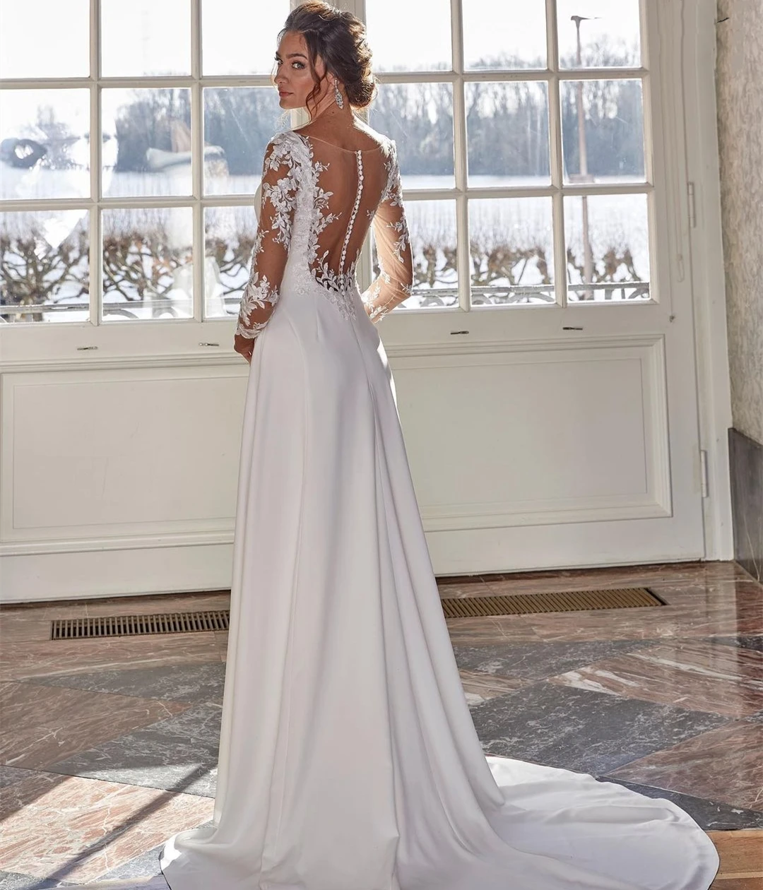 Simple Long Sleeve Wedding Dress Floor Length A-Line Robe De Mariee Customzie For Women Bridal Gowns Elegant vestido de novia 3