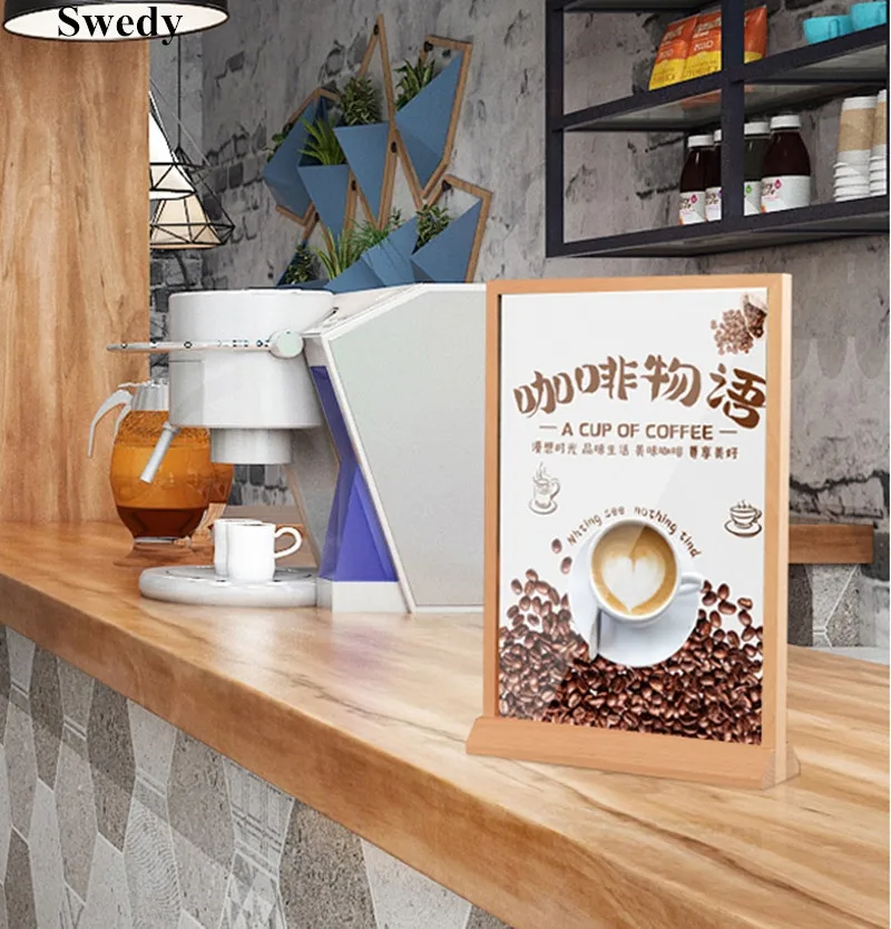 A6 105x148mm 목재 아크릴 사인 홀더 디스플레이 스탠드 레스토랑 테이블 메뉴 가격 카드 홀더 사진 그림 광고 포스터 프레임