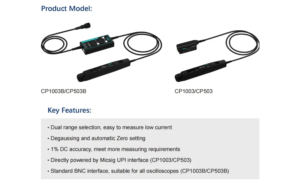 Description Picture 4 of itemMicsig High Frequency CP1003B CP503B AC/DC Current Probes 100MHz/50MHz 6A/30A