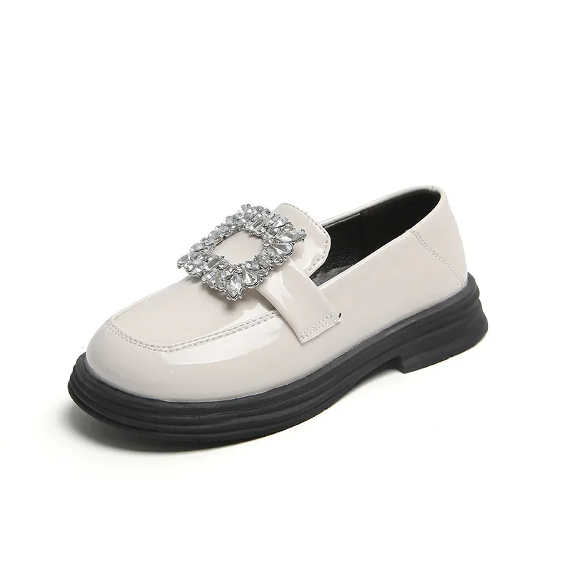 Girls Square Rhinestone Loafers Patent Leather Slip-on Shoes Children British Black Loafers Platform Oxford Shoes Kids Flats