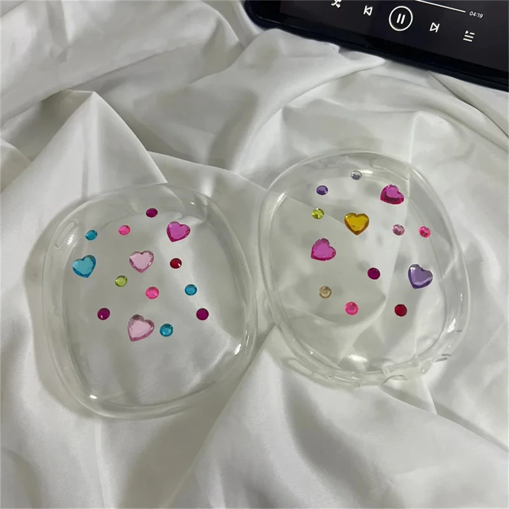 Colorful Love Heart Diamond Protective Clear Soft Silicone Headphone Cover