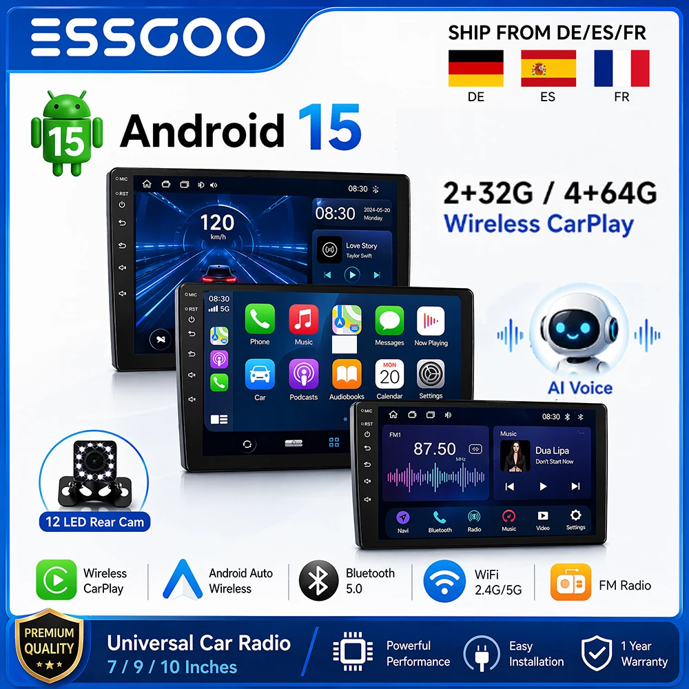 ESSGOO-Radio con GPS para coche, reproductor Multimedia con Android, 2 Din, Carplay, 7, 9, 10 pulgadas, vídeo, estéreo, estilo Tesla, Nissan, Hyundai 1