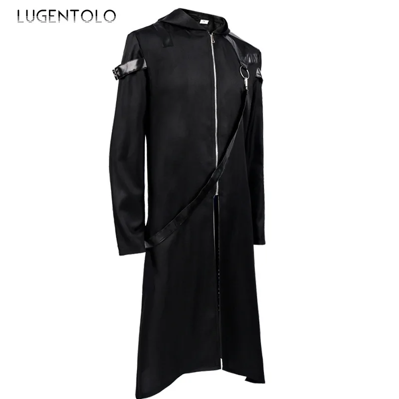 Men Medieval Trench Dark Gothic Hooded Zipper Long Sleeve Black Coat New Halloween Retro Casual Party Performance Jackets