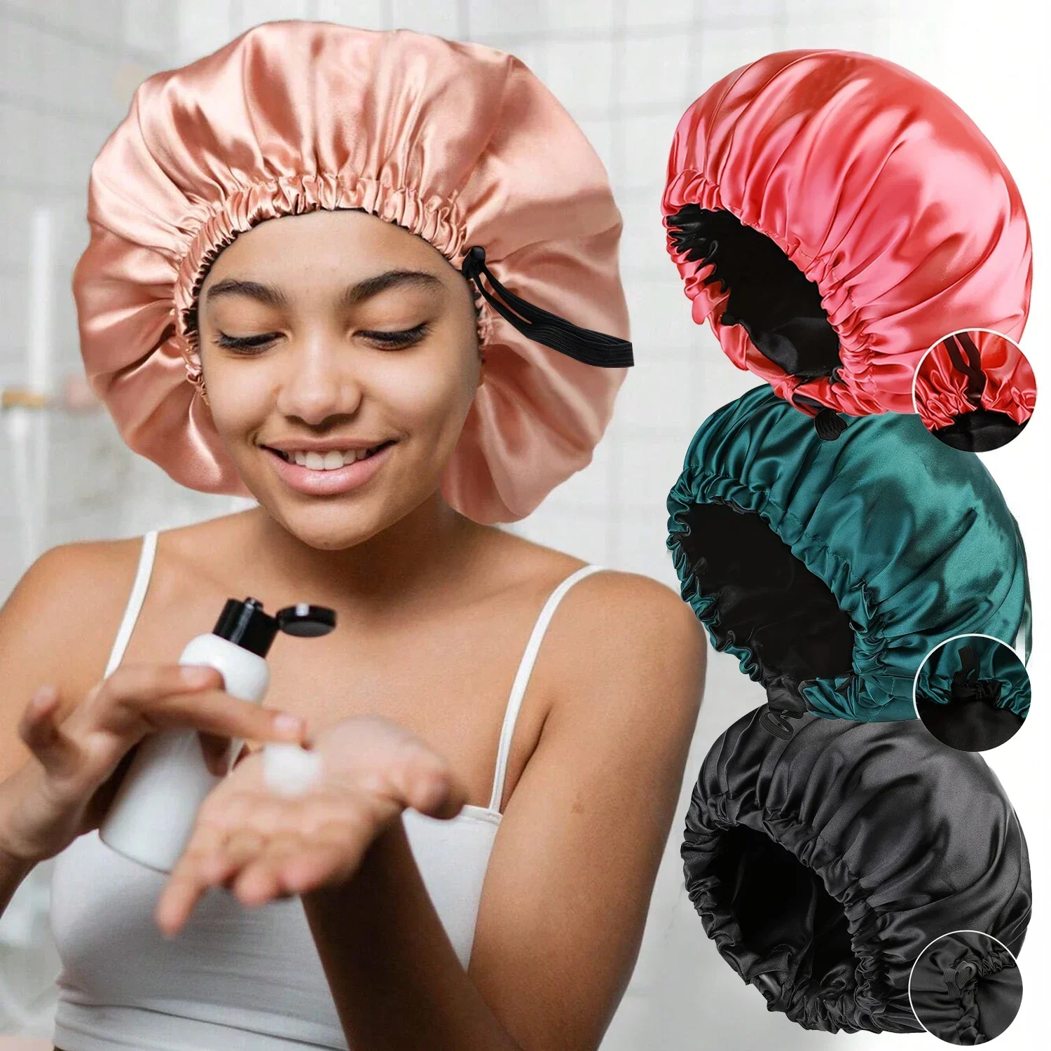Satin Bonnet Large Satin Bonnet Silky Night Sleeping Cap Satin Bonnet With Head Tie Band Lace Up Shower Cap Curly Braid Hair
