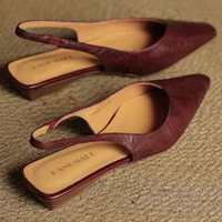 Danxuefei femmes en peau de mouton bout pointu slingback sandales plates à enfiler décontracté femme doux confortable chaussures d'été pour femme 2