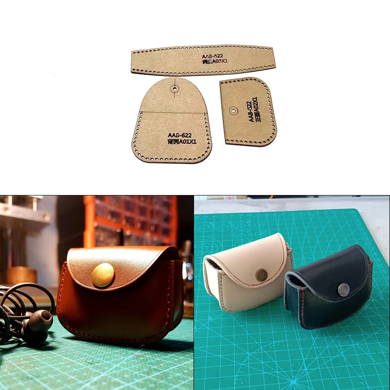 Kraft Paper Sewing Pattern Handmade Vintage Mini Coin Purse DIY Leather Craft Stencil Sewing Template 1Set 7x5.5cm