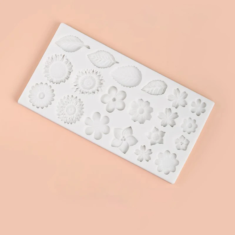 1pc Fondant Chocolate Silicone Mold with Rose, Leaf, Sunflower, and Small Daisy Flower ... - SKU FCSM2100 - UGI Packaging