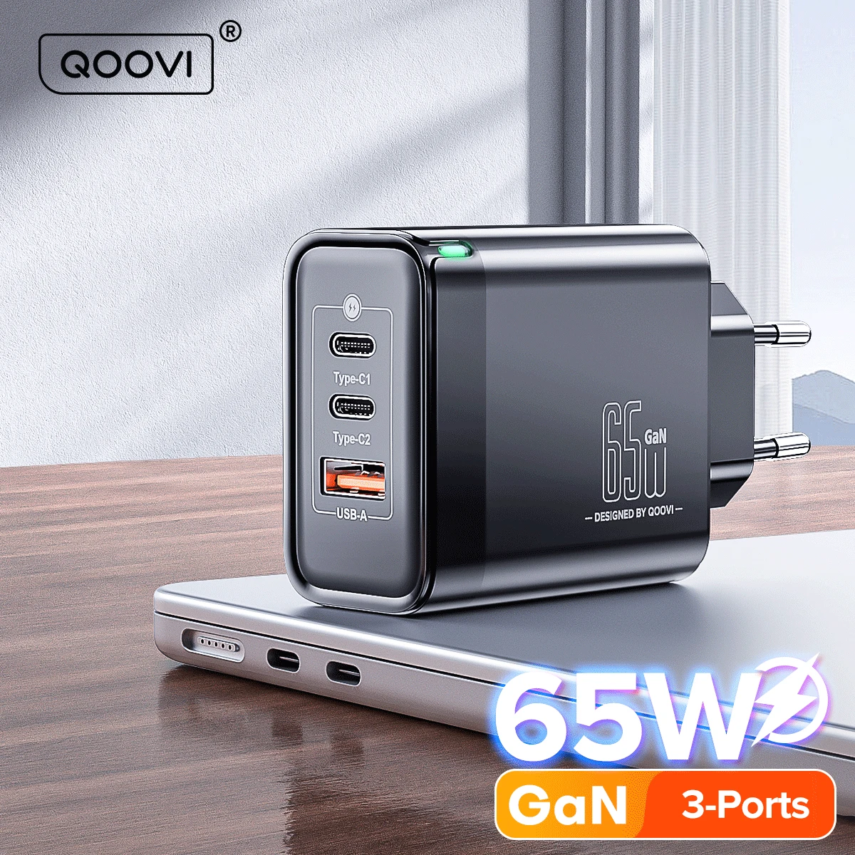 Фото Устройство зарядное QOOVI, 65 Вт, USB Type C №1
