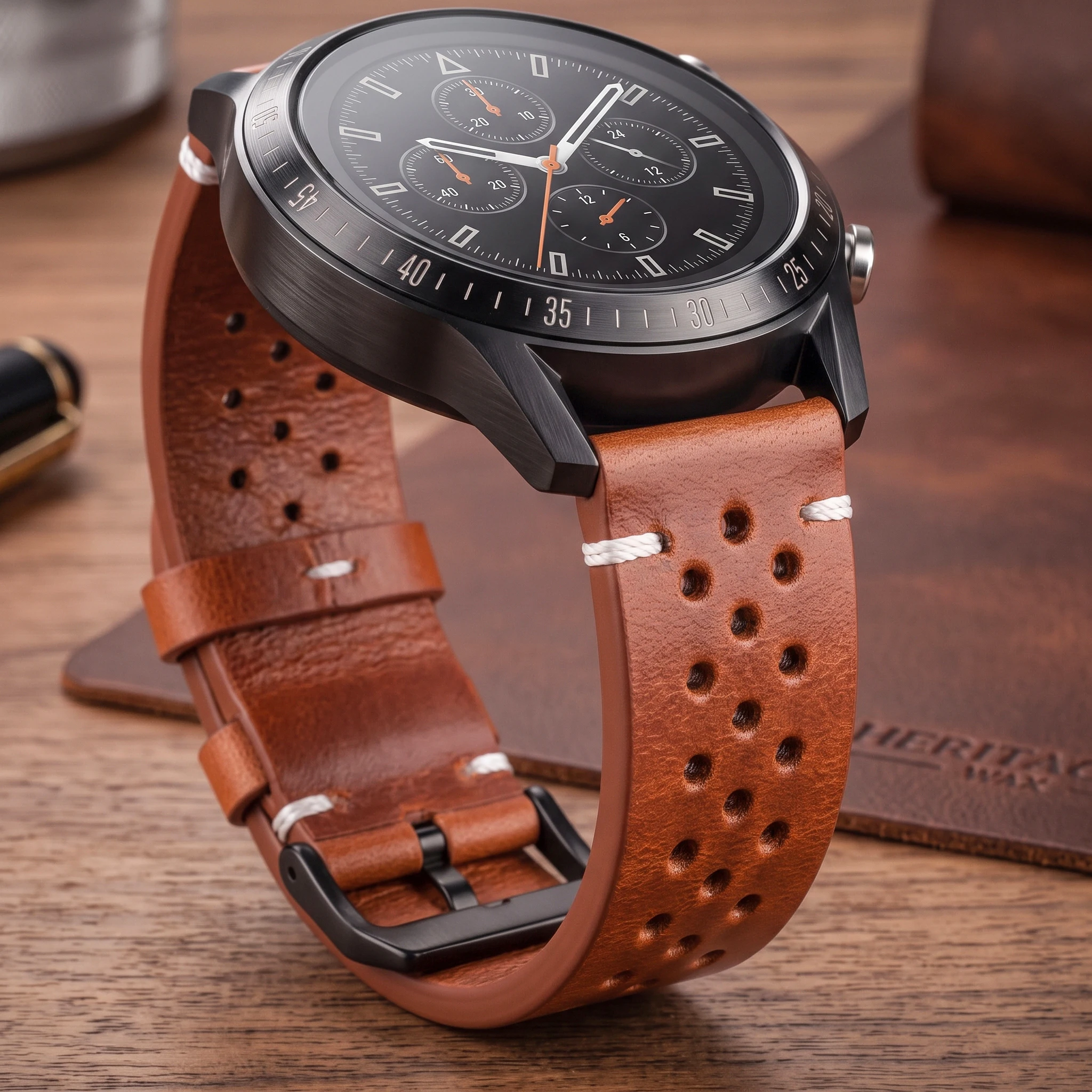 Vintage-Style Handmade Oil Wax Genuine Leather Watch Band for Men - Available in Black, Brown, Yellow, and Green