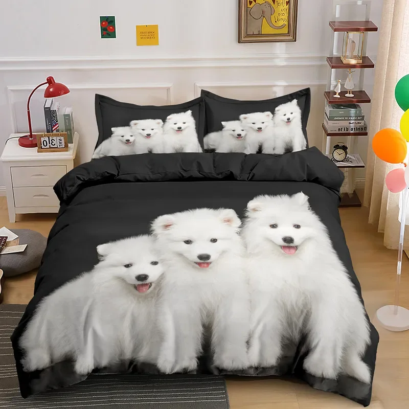 Samoyed Dog Duvet Cover King Queen Size Lovely Smile Pet Puppy Bedding Set Adults Women Cute White Animal Polyester Quilt Cover