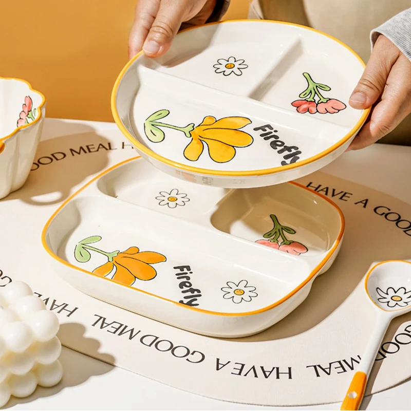 Ceramic Children's Breakfast Plate, Divided Dessert Snack Serving