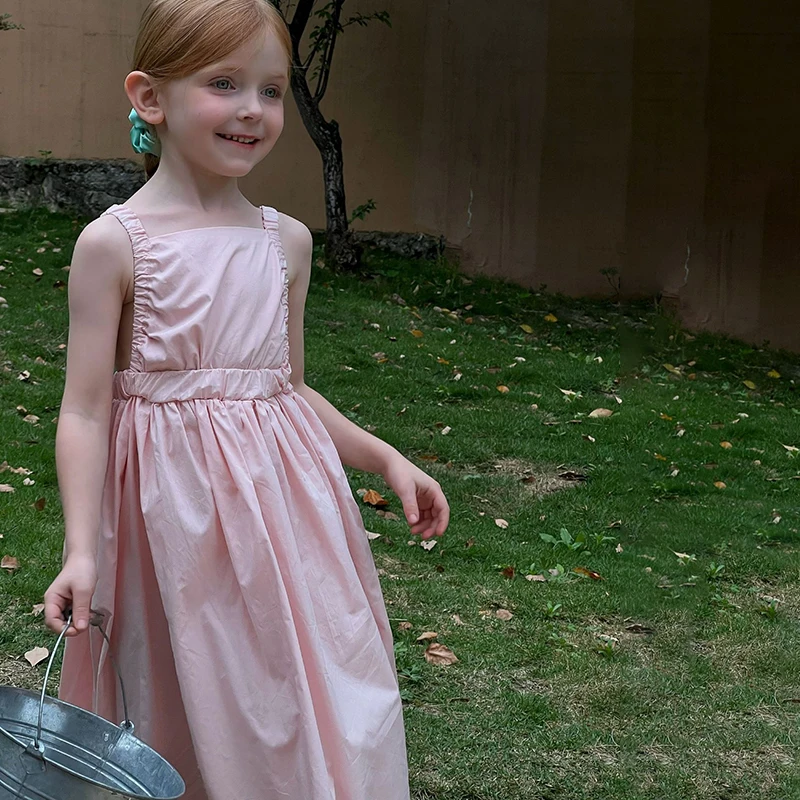 여아용 서스펜드 퍼프 원피스 절묘한 솜씨, 피부 친화적이고 통기성 있는 민소매 원피스, 달콤한 공주 파티 원피스