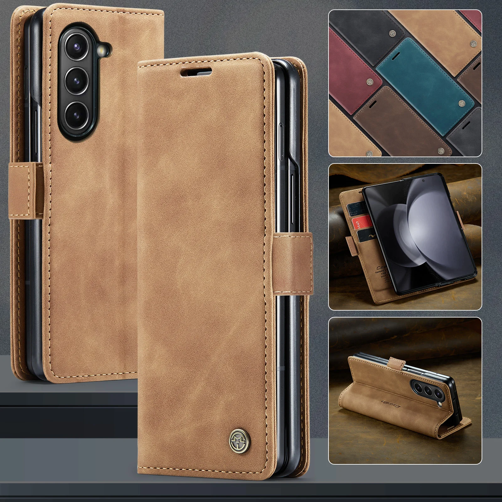 

for samsung fold5 Anti-Dust Wallet Leather Bag Case for Samsung Galaxy Z Fold 5 Fold5 5G Full Protection Card Slot Phone Covers