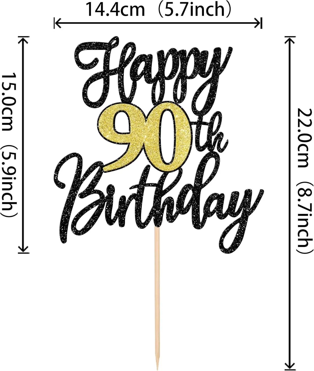 Cake Topper 1 PCS Happy 90th Birthday Cake Topper Black Gold Glitter Cheers to 90 Years Birthday Cake Pick 90 Fabulous Decoration Birthday Party Supplies Cake Toppers