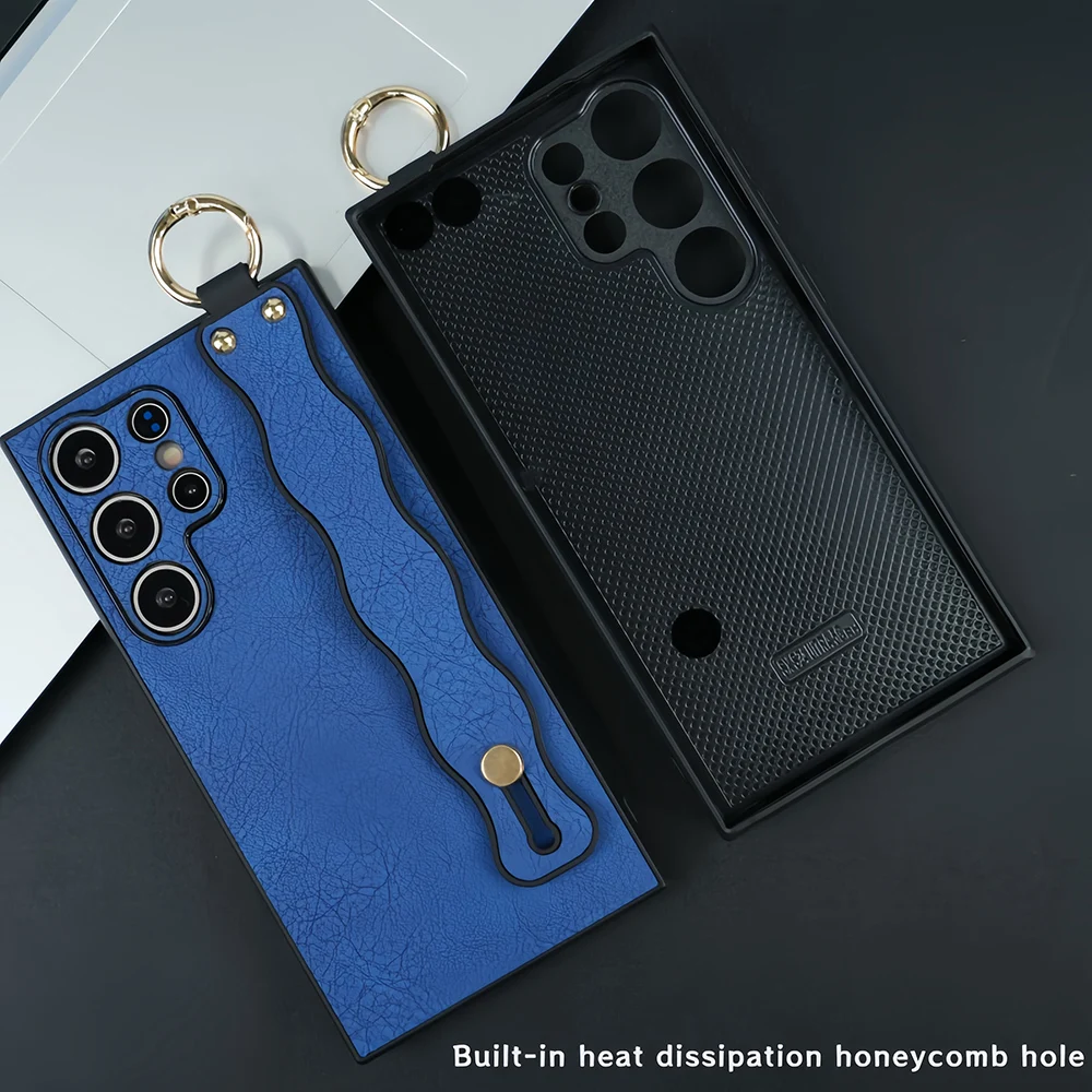 Luxury Wave Wrist Strap PU Leather Shockproof Case - Fashion Back Cover