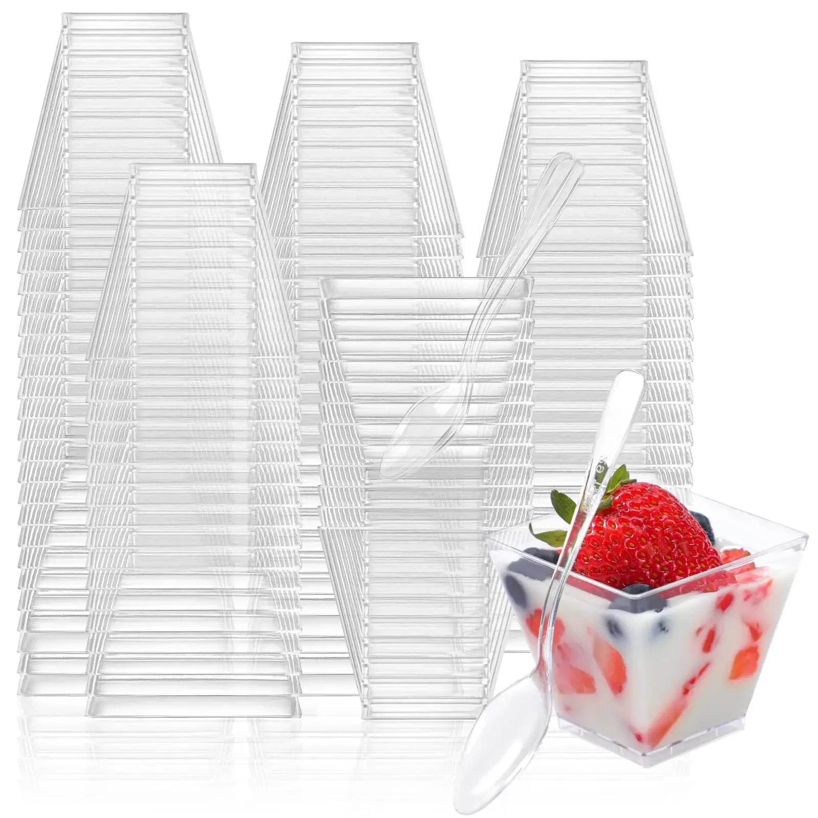 50pc Disposable Plastic Mousse Cup Ladder Shaped Cup Pudding Cup Mini Square Clear Plastic Dessert Cups Yogurt Mousse Baking