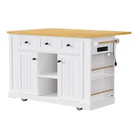 Mobile Kitchen Island with Folding Table and Power Outlet; Large Wheeled Kitchen Island Trolley; Customizable 2