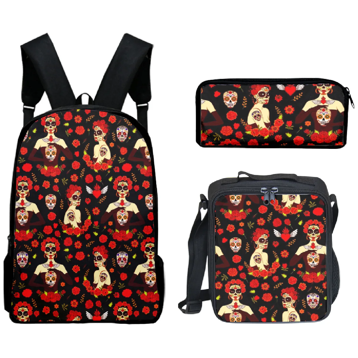 2024 Flower Skull Backpack 3D Printed Skeleton Art Students Boys Girls Schoolbag Lunch Bag Women Men Casual Travel Laptop Bag