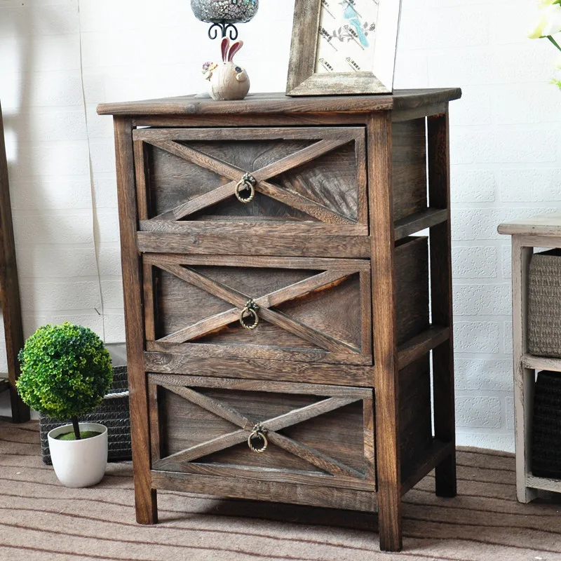 thumbnail image 1 of Mesita de noche americana de madera maciza, gabinete de almacenamiento para cabecera de cama vintage con 3 cajones, organizador de dormitorio nórdico multifuncional, 1 of 4