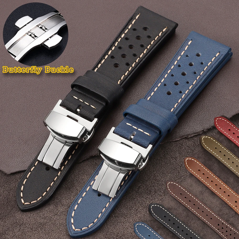 Cowhide Leather Watch Band with Oil Wax Finish and Breathable Design