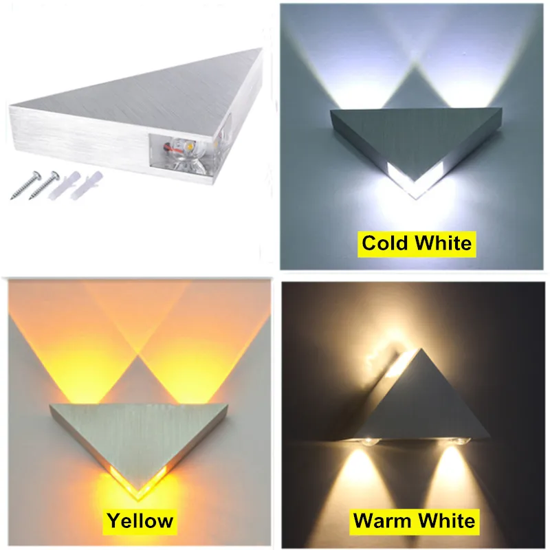 

Modern Led Wall Lamp 3W Aluminum Body Triangle Wall Light For Bedroom Home Lighting Luminaire Bathroom Light Fixture Wall Sconce