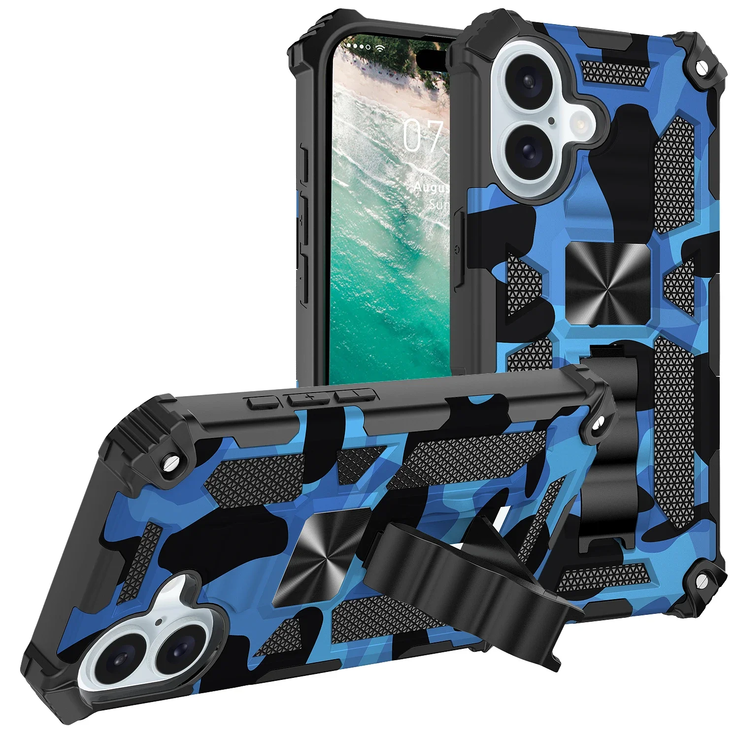 Camouflage Armor Shockproof Phone Case with Hidden Kickstand