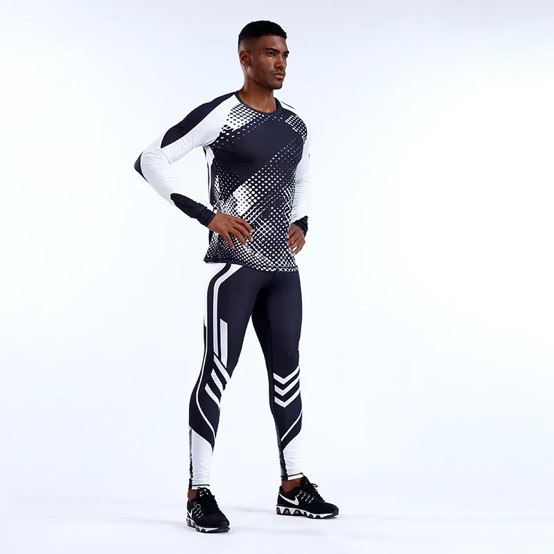 2pcs Compression Sportswear Sets Men Gym Fitness Workout Sports Suit Training Leggings Elastic Tights Jogging Tracksuits Running