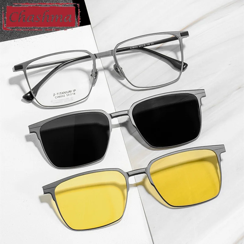 Polarized Clips Frame Eyeglasses Men Prescription Glasses Titanium