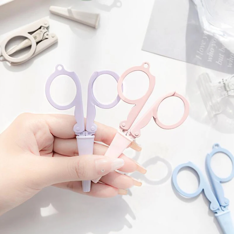 Kawaii Morandi Color Folding Scissors Portable Key Chain Mini Paper Cutter Korean Stationery DIY Handmade Tools Office Supplies