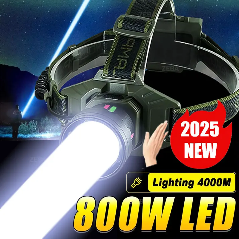1000000 LM 강력한 전조등 800W Led 센서 헤드 손전등 장거리 헤드 라이..