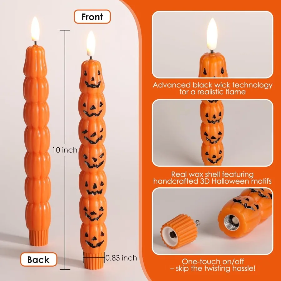 Flameless Taper Candles with Remote Control Flickering LED for Halloween Decorations Battery Operated Spooky Wax Candlesticks S