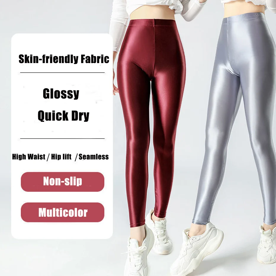 Poftik women's high waist gloosy shiny leggings for gym, yoga and workout