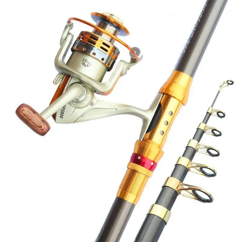 Wholesale Bait Caster Sea Fishing Rod Telescopic Carbon Fishing Rod Combo  And Reel Full Kit Big Game Surf Fishing Casting Rods