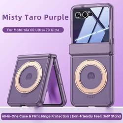 Luxury Translucent Frosted HD Screen Film Case with Hinge Magnetic Bracket and Shockproof Design - Razr Ultra 2026 (PURPLE)