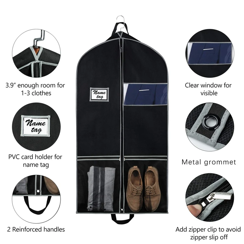Garment Bags 2 Pack 43 Inch Garment Bags For Storage Travel Nonwoven Fabric Dress Bag Suit Bag Garment Bag With 2 Large Mesh Poc 5