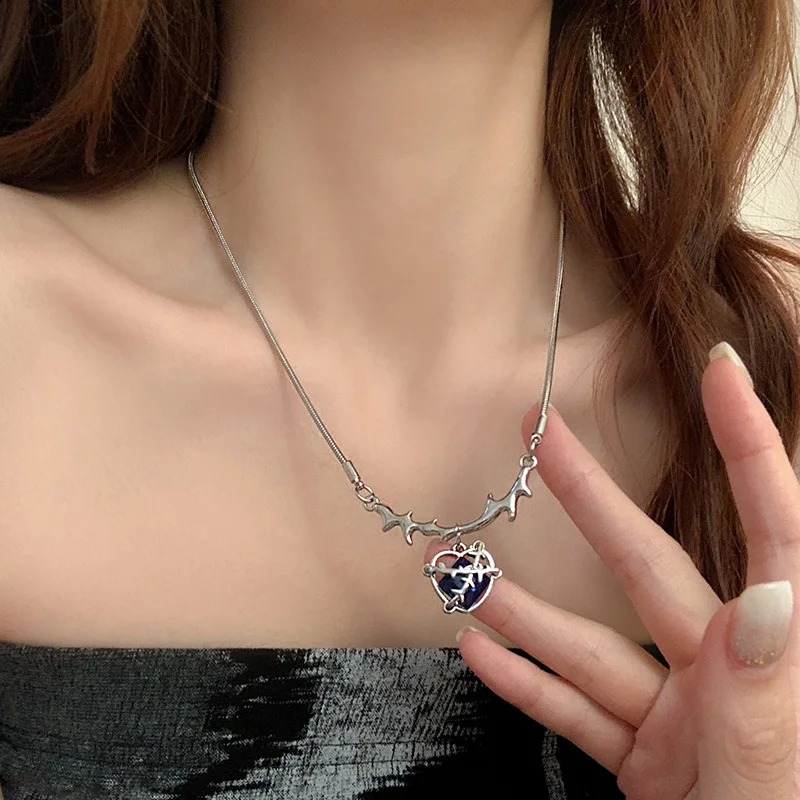 GUFTM Y2K Rhinestone Splicing Pin Necklace Kpop Silver Color Pendant Chokers  for Women Hollow Pins Necklaces Trendy Emo Jewerly