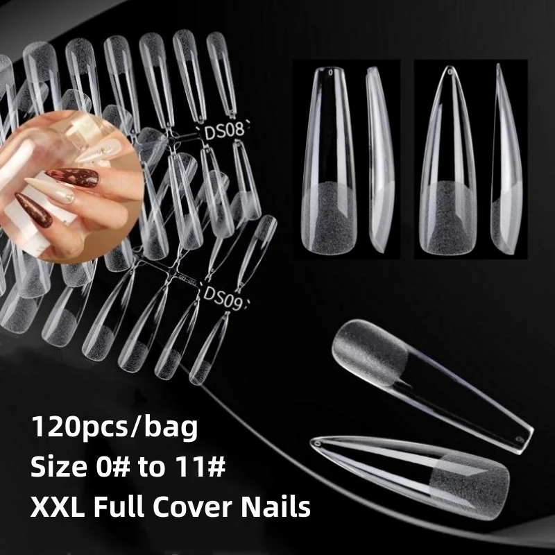 

120pcs XXL Extra Long Square Stiletto Coffin Matte Etching False Nail Art Tips Salon Manicure Full Cover Fake Extension Nails