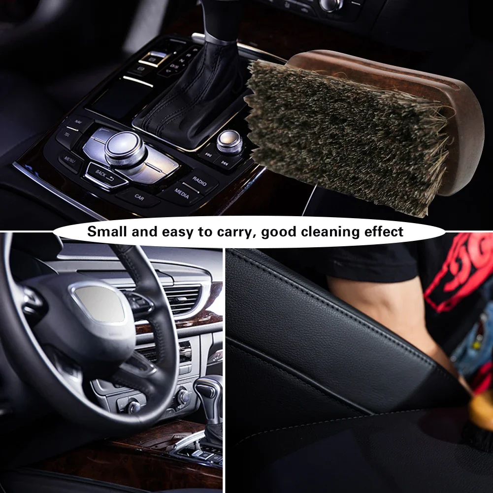 Horsehair Leather Textile Car Detailing Polishing Buffing Brush for Car Seat Handle Dashboard Roof Cleaning Car Wash Brush 4