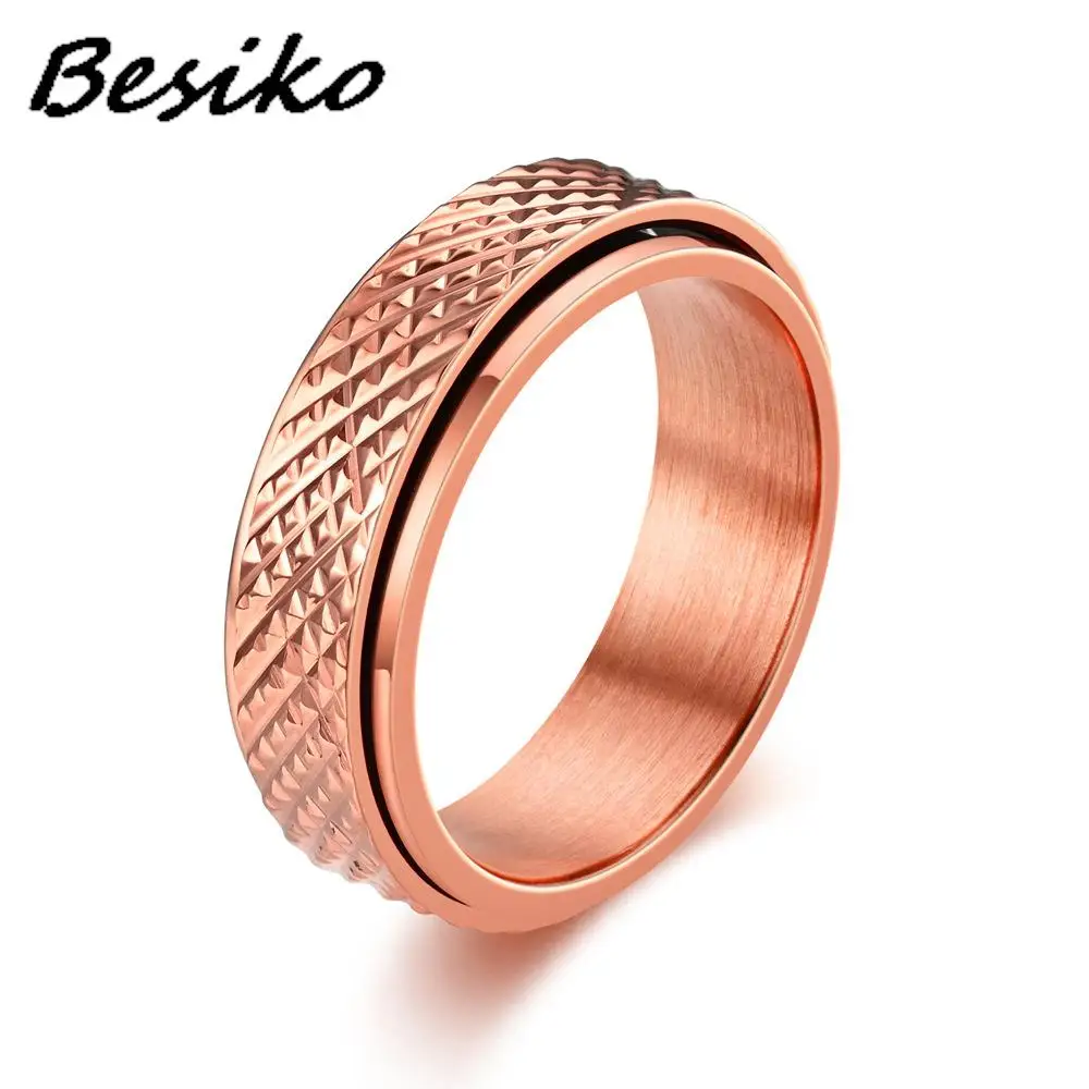 Besiko Anti Stress Anxiety Fidget Spinner Couple Rings For Lovers Rotating Stainless Steel Wedding Band Knuckle Ring Jewelry 6